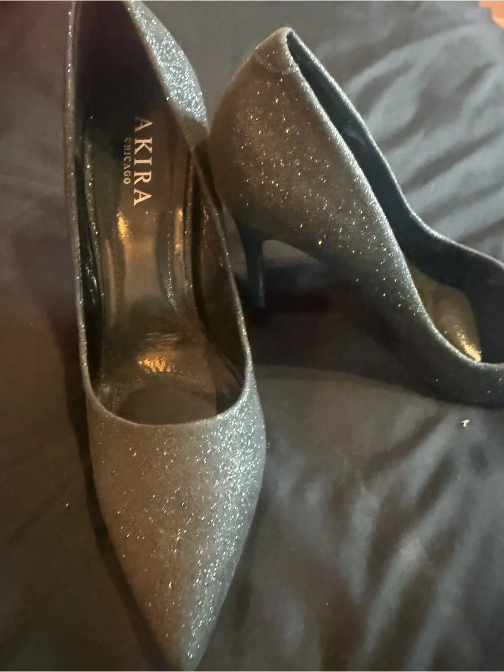 AKIRA Black Glitter Platform Heels